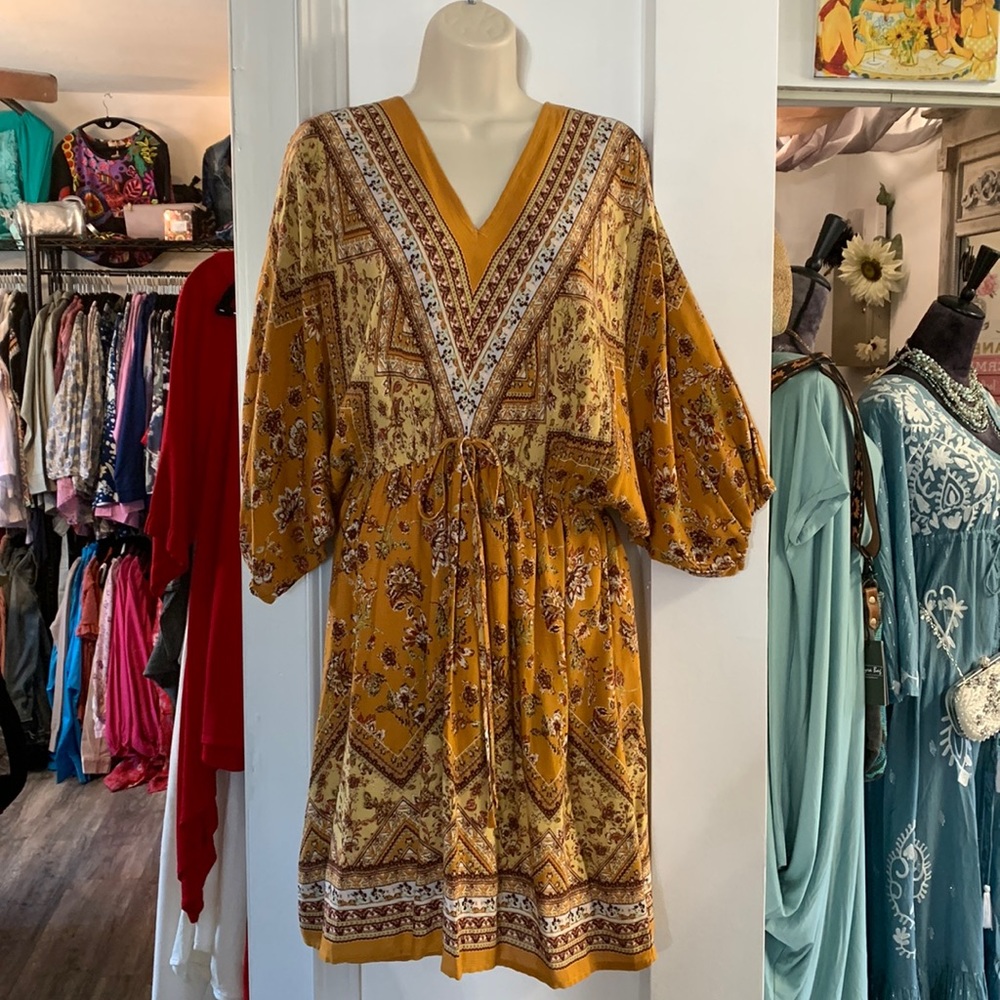 Andre by unit cutest dress in Mustard color print